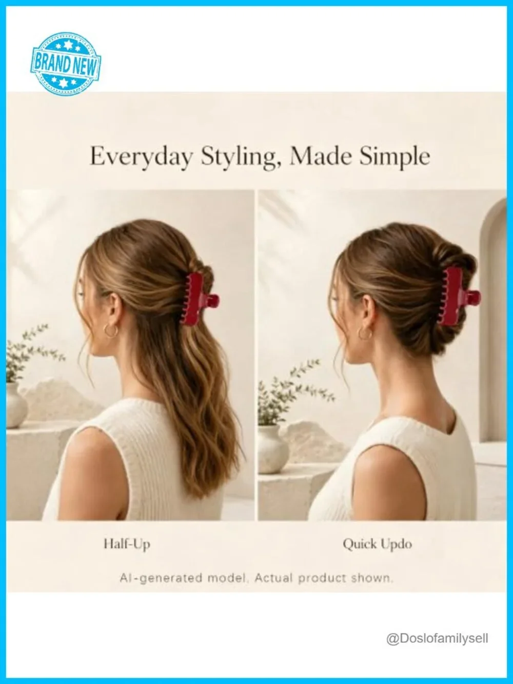 4 Inch Big Hair Claw Clip, Non Slip Strong Hold Square Claw for Updos, Half Up